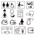 Set of toilet and bathroom signs for public places