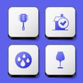 Set Toilet brush, Home cleaning service, Water drop and Wine glass icon. White square button. Vector Royalty Free Stock Photo