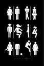 Poster toilet symbols male and female silhouettes set white