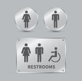 Set of toilet signs. Men and women restroom icon sign. Glass plates circle and square shape. Vector illustration Royalty Free Stock Photo