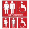 Set toilet signs. Men and women restroom icon sign right arrow. Disabled wheelchair icon Royalty Free Stock Photo