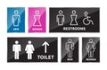 Set of toilet signs on white background. Men and women restroom icon sign arrow up. wheelchair icon. vector illustration Royalty Free Stock Photo