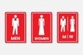 Set toilet signs with white border red base color and text inscription on isolated background Royalty Free Stock Photo