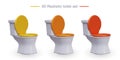 Set of toilets with yellow, orange, red seats. Illustrations for site, application Royalty Free Stock Photo