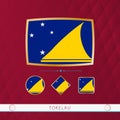 Set of Tokelau flags with gold frame for use at sporting events on a burgundy abstract background Royalty Free Stock Photo