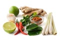 Set of Tom Yum soup basic ingredients for cooking. Isolated Royalty Free Stock Photo