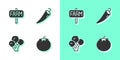 Set Tomato, Location farm, Broccoli and Hot chili pepper icon. Vector Royalty Free Stock Photo