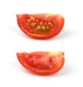 Set of tomato slice isolated on white background with clipping path by hand Royalty Free Stock Photo