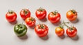 Set of tomato varieties, isolated over a white background. Generative AI