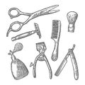 Set tool for BarberShop. Vector black vintage engraving Royalty Free Stock Photo