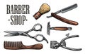 Set tool for BarberShop with logotype Royalty Free Stock Photo