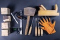 A set of tools for carving and working in wood. Accessories in a carpentry workshop Royalty Free Stock Photo