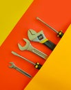 Set of tools on a colored background equipment repair Royalty Free Stock Photo