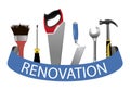 A set of tools. Concept logo for service renovation. Trowel, saw Royalty Free Stock Photo