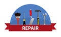 A set of tools. Concept logo for service repair. Trowel, hammer, wrench, screwdriver and brush. Vector Royalty Free Stock Photo