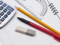 Set of tools for drawing on the workbook page Royalty Free Stock Photo