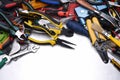 Set of tools on grey metal background Royalty Free Stock Photo