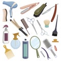 Set of tools for hairdresser. Collection of accessories for a beauty salon. Vector illustration of hair cutting tools.