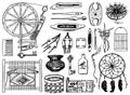 Set of tools for hobby. Sewing elements or materials for knitting and needlework. Handmade equipment. Female work Royalty Free Stock Photo