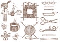 Set tools for knitting or crochet and materials or elements for needlework. club sewing. handmade for DIY. tailor shop Royalty Free Stock Photo