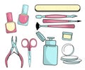 A set of tools for manicure or pedicure, a working tool of a specialist.