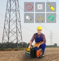 Set of tools over electrician in field Royalty Free Stock Photo