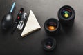A set of tools to take care of your camera lenses on a dark background Royalty Free Stock Photo