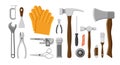 Set of tools vector illustration. Infrastructure and Construction hand tool equipment objects. Royalty Free Stock Photo