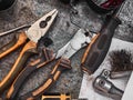 A set of tools and wrenches in a car workshop Royalty Free Stock Photo