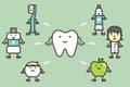 Set of tooth and best friends, dental care and good hygiene for healthy teeth concept