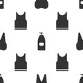 Set Tooth, Bottle of liquid antibacterial soap and Sleeveless T-shirt on seamless pattern. Vector