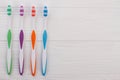 Set of tooth brushes and copy space. Royalty Free Stock Photo