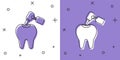 Set Tooth with caries and tooth drill icon isolated on white and purple background. Tooth decay. Vector Royalty Free Stock Photo