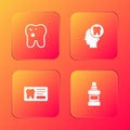 Set Tooth with caries, Human head tooth, Dental card and Mouthwash bottle icon. Vector