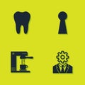 Set Tooth, Head with gear inside, Coffee machine and cup and Keyhole icon. Vector Royalty Free Stock Photo