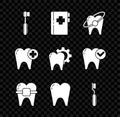 Set Toothbrush, Clipboard with dental card, whitening concept, Teeth braces, and treatment procedure icon. Vector