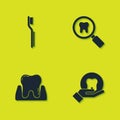 Set Toothbrush, , and Dental search icon. Vector