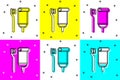 Set Toothbrush and tube of toothpaste icon isolated on color background. Disposable bathroom supplies. Vector Royalty Free Stock Photo