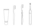 A set of toothbrushes in one line. Toothbrush and paste icons. Vector illustration Royalty Free Stock Photo