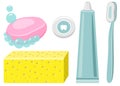 Set Of Toothpaste, Dental Floss, Toothbrush, Toohtpaste, Soap Royalty Free Stock Photo