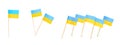 Set of toothpicks with Ukrainian flags on white background. Banner design Royalty Free Stock Photo