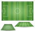 Set of top and side view of football fields. Textured soccer fie