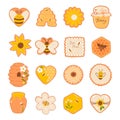 Set of top view honey cookies isolate on white background. Vector graphics