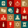 Set Torah scroll, Jewish wine bottle, Pomegranate, World Globe and Israel, Flag of, torah book and Bottle olive oil icon