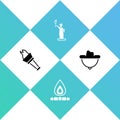 Set Torch flame, Campfire, Statue of Liberty and Western cowboy hat icon. Vector Royalty Free Stock Photo