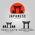 set torii gate logo icon line art minimalist illustration design creative Royalty Free Stock Photo