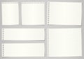 Set of torn notebook papers with lines and grid on