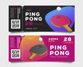 Set of torn-off ping pong tournament tickets with rackets and balls and qr code