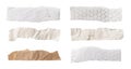 Set of torn paper and packaging strips. white, kraft, plastic bubble wrap with textured surfaces and Royalty Free Stock Photo