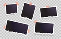 Set of torn photo frames hanging on transparent background Royalty Free Stock Photo